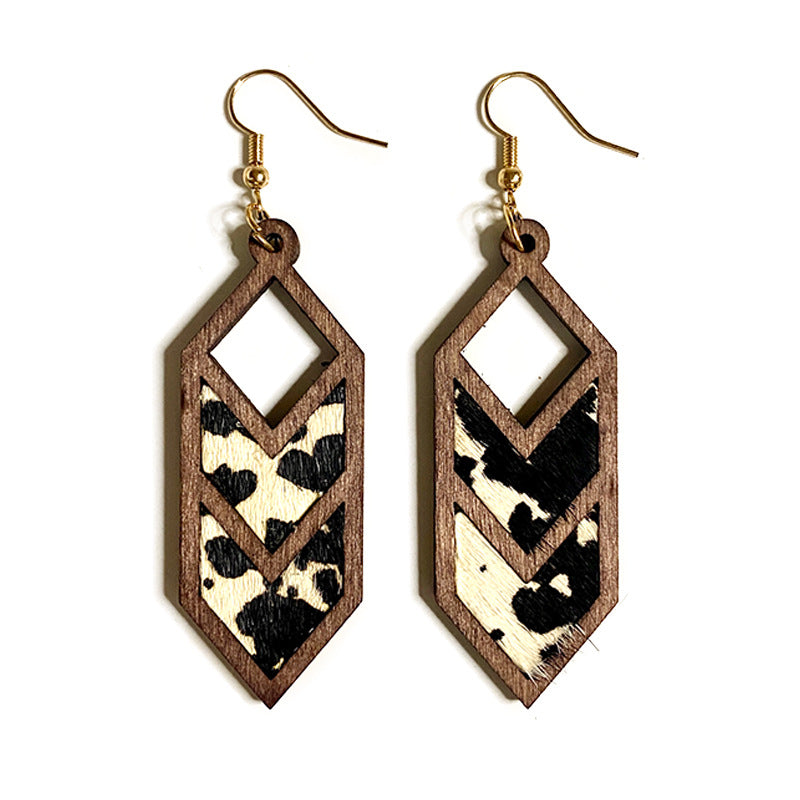 Wholesale Leopard Print Cow Print Western Style Hollow Leather Earrings